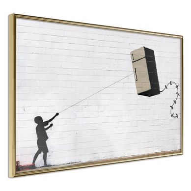 Affiche Murale Encadrée "banksy Fridge Kite" 60 X 40 Cm Doré