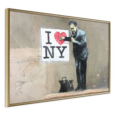 Affiche Murale Encadrée "banksy I Heart Ny" 45 X 30 Cm Doré