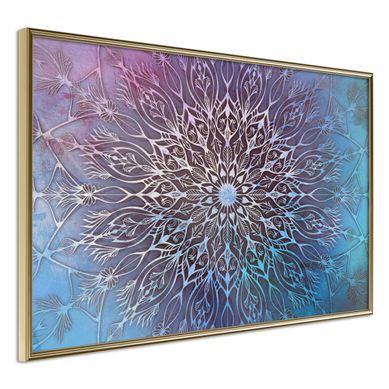 Affiche Murale Encadrée "blue And Pink Mandala" 90 X 60 Cm Doré
