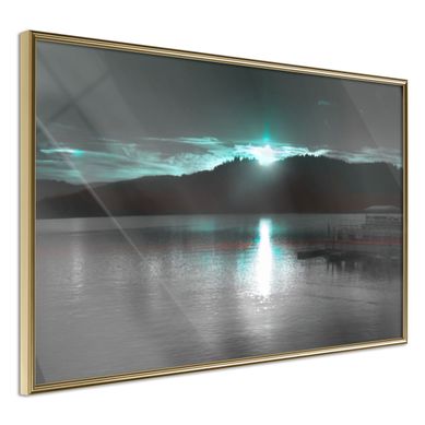 Affiche Murale Encadrée "aurora At The Horizon " 45 X 30 Cm Doré