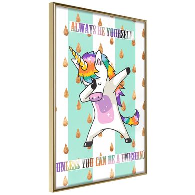 Affiche Murale Encadrée "dabbing Unicorn" 21 X 30 Cm Doré