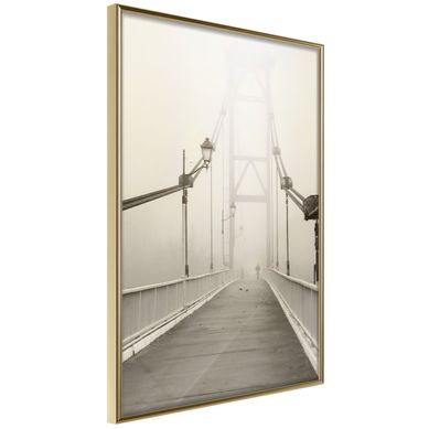 Affiche Murale Encadrée "bridge Disappearing Into Fog" 21 X 30 Cm Doré