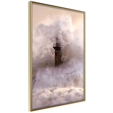 Affiche Murale Encadrée "lighthouse During à Storm" 40 X 60 Cm Doré