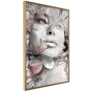 Affiche Murale Encadrée "lady In The Flowers" 30 X 42 Cm Doré