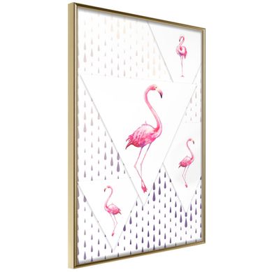 Affiche Murale Encadrée "flamingos And Triangles" 21 X 30 Cm Doré