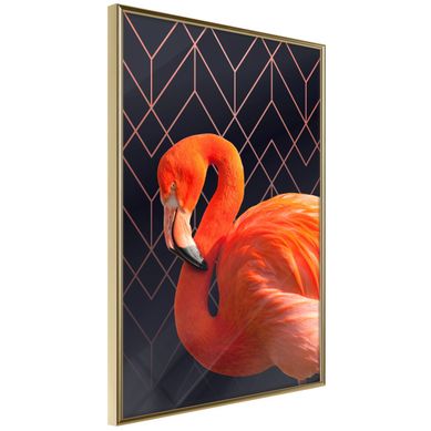 Affiche Murale Encadrée "orange Flamingo" 30 X 42 Cm Doré