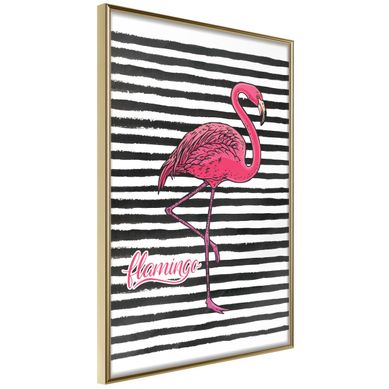 Affiche Murale Encadrée "flamingo On Striped Background" 30 X 42 Cm Doré