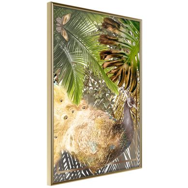 Affiche Murale Encadrée "fairy-tale Peacock In The Jungle" 30 X 42 Cm Doré