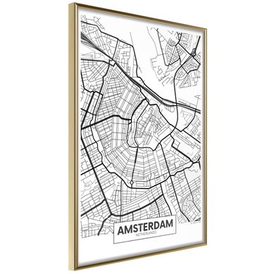 Affiche Murale Encadrée "city Map Amsterdam" 40 X 60 Cm Doré