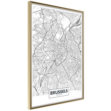 Affiche Murale Encadrée "city Map Brussels" 21 X 30 Cm Doré