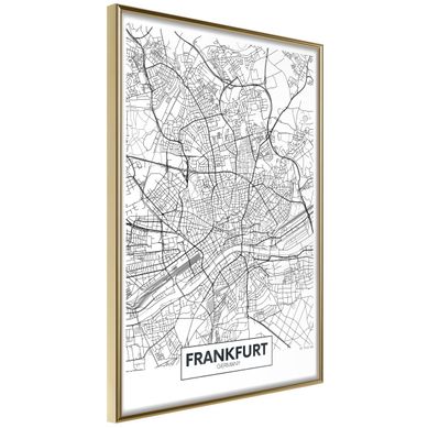 Affiche Murale Encadrée "city Map Frankfurt" 30 X 42 Cm Doré
