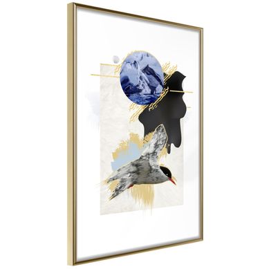 Affiche Murale Encadrée "abstraction With à Tern" 30 X 42 Cm Doré