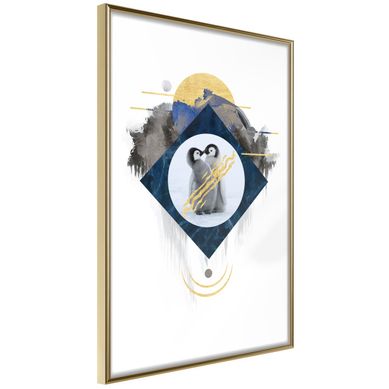 Affiche Murale Encadrée "little Penguins" 21 X 30 Cm Doré