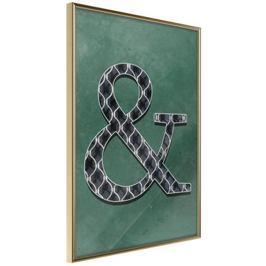 Affiche Murale Encadrée "ampersand On Green Background" 30 X 42 Cm Doré