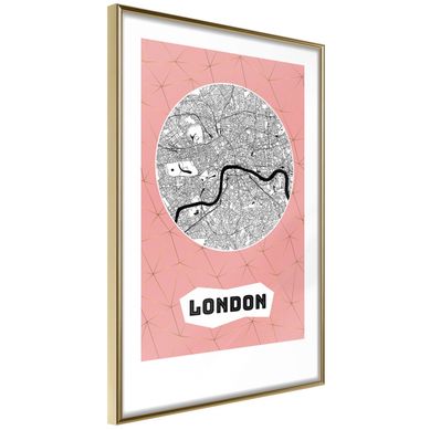 Affiche Murale Encadrée "city Map London Pink" 21 X 30 Cm Doré