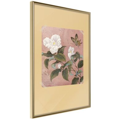 Affiche Murale Encadrée "rhododendron And Butterfly" 40 X 60 Cm Doré