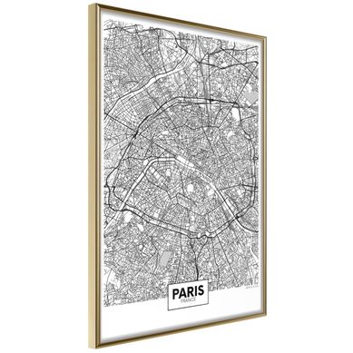 Affiche Murale Encadrée "city Map Paris" 30 X 42 Cm Doré