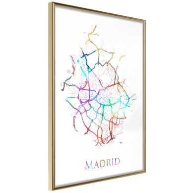 Affiche Murale Encadrée "city Map Madrid Colour" 21 X 30 Cm Doré