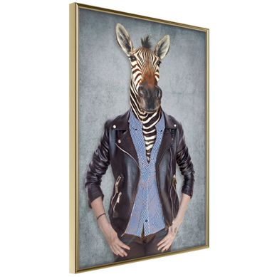 Affiche Murale Encadrée "animal Alter Ego Zebra" 30 X 42 Cm Doré