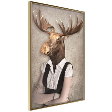 Affiche Murale Encadrée "animal Alter Ego Moose" 30 X 42 Cm Doré