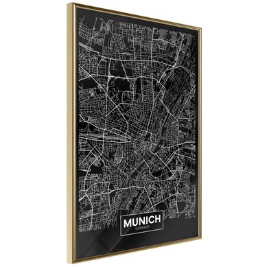 Affiche Murale Encadrée "city Map Munich Dark" 21 X 30 Cm Doré