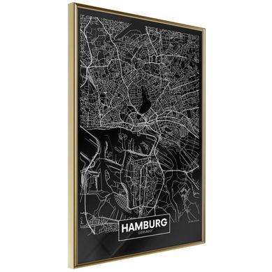 Affiche Murale Encadrée "city Map Hamburg Dark" 30 X 42 Cm Doré