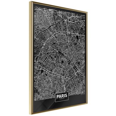 Affiche Murale Encadrée "city Map Paris Dark" 21 X 30 Cm Doré