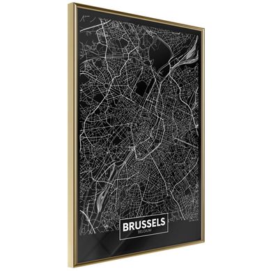 Affiche Murale Encadrée "city Map Brussels Dark" 40 X 60 Cm Doré