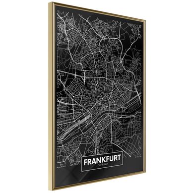 Affiche Murale Encadrée "city Map Frankfurt Dark" 30 X 42 Cm Doré