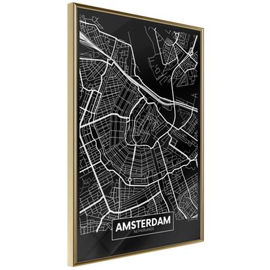Affiche Murale Encadrée "city Map Amsterdam Dark" 30 X 42 Cm Doré