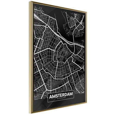 Affiche Murale Encadrée "city Map Amsterdam Dark" 21 X 30 Cm Doré
