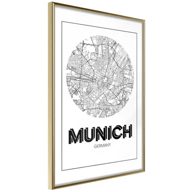Affiche Murale Encadrée "city Map Munich Round" 30 X 42 Cm Doré