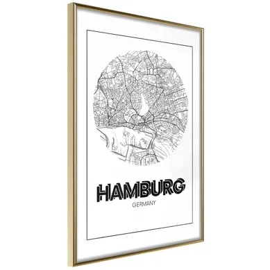 Affiche Murale Encadrée "city Map Hamburg Round" 21 X 30 Cm Doré