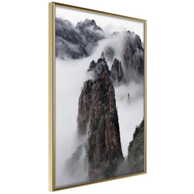 Affiche Murale Encadrée "clouds Pierced By Mountain Peaks" 21 X 30 Cm Doré