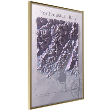 Affiche Murale Encadrée "raised Relief Map North-eastern Italy" 21 X 30 Cm Doré
