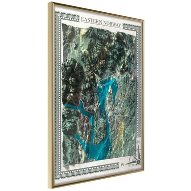 Affiche Murale Encadrée "raised Relief Map Eastern Norway" 40 X 60 Cm Doré