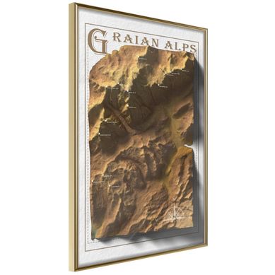 Affiche Murale Encadrée "raised Relief Map Graian Alps" 21 X 30 Cm Doré