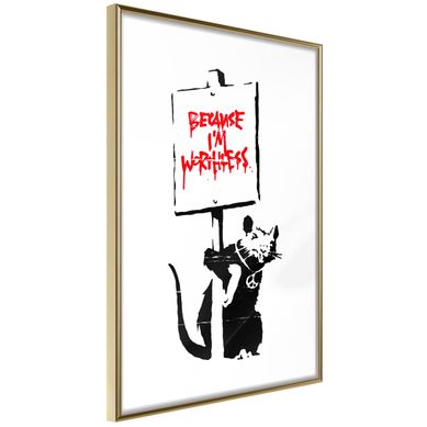 Affiche Murale Encadrée "banksy Because I'm Worthless" 21 X 30 Cm Doré