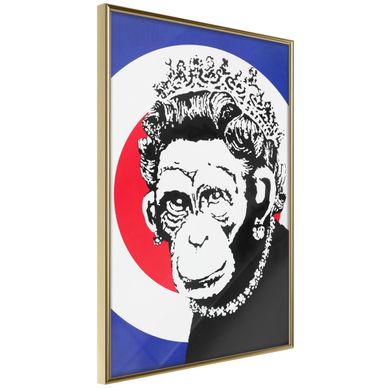 Affiche Murale Encadrée "banksy Monkey Queen" 30 X 42 Cm Doré