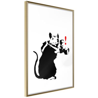 Affiche Murale Encadrée "banksy Rat Photographer" 30 X 42 Cm Doré