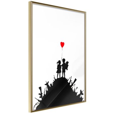 Affiche Murale Encadrée "banksy Kids On Guns" 21 X 30 Cm Doré