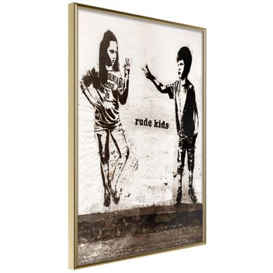 Affiche Murale Encadrée "banksy Rude Kids" 40 X 60 Cm Doré