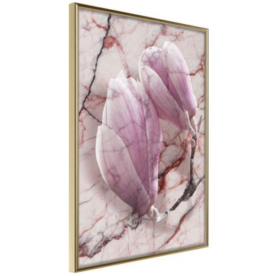 Affiche Murale Encadrée "magnolia On Marble Background" 30 X 42 Cm Doré