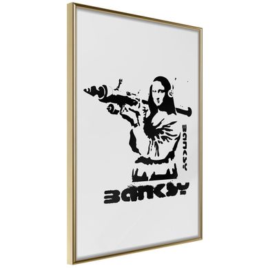 Affiche Murale Encadrée "banksy Mona Lisa With Bazooka I" 21 X 30 Cm Doré