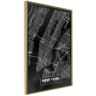 Affiche Murale Encadrée "city Map New York Dark" 21 X 30 Cm Doré