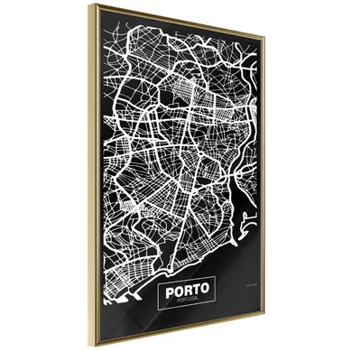 Affiche Murale Encadrée "city Map Porto Dark" 40 X 60 Cm Doré
