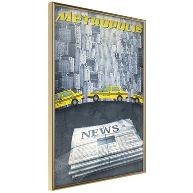 Affiche Murale Encadrée "metropolis News" 21 X 30 Cm Doré