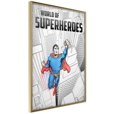 Affiche Murale Encadrée "superhero" 30 X 42 Cm Doré