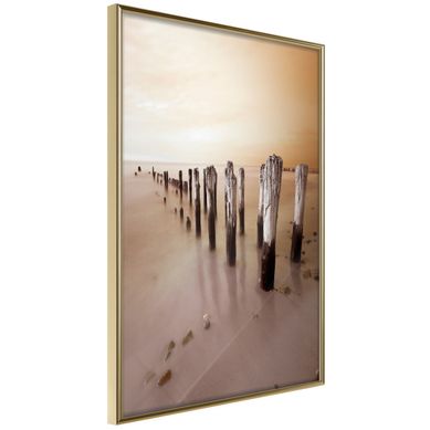 Affiche Murale Encadrée "breakwater In Sepia" 30 X 42 Cm Doré