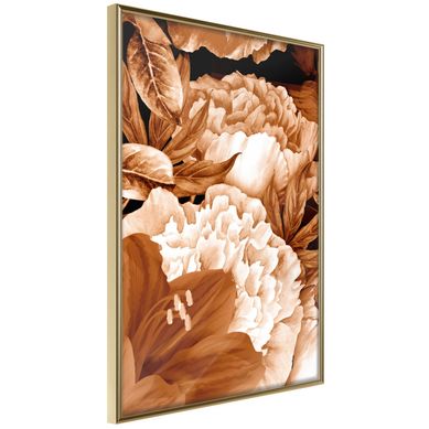 Affiche Murale Encadrée "peonies In Sepia" 30 X 42 Cm Doré